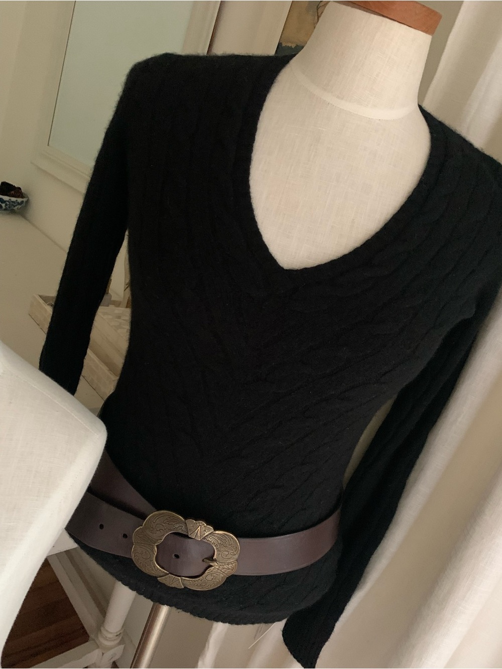 Ralph Lauren Cashmere Black Cable Knit Sweater - Picture 2 of 8